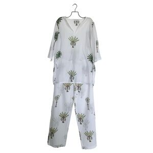 White Palm Tree Print Pajama Set